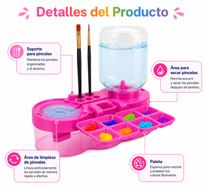 limpia pinceles con deposito de agua y descarga