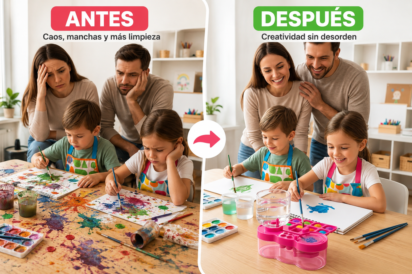 limpia pinceles con deposito de agua y descarga
